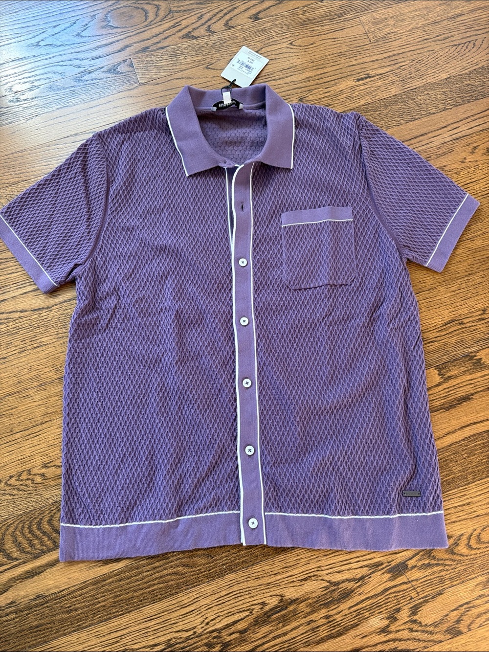 Bugatchi NWT Men's PLUM Knit Short-Sleeve Button-Up sweater, xl